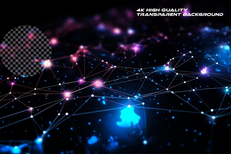 PSD holographic global network neon light effect on transparent background