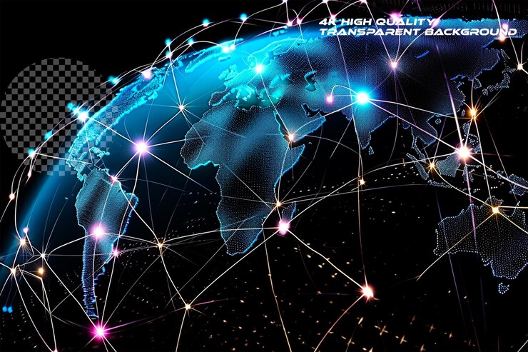 PSD holographic global network neon light effect on transparent background