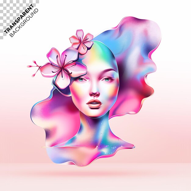 花を持った女性のホログラフィックイラスト