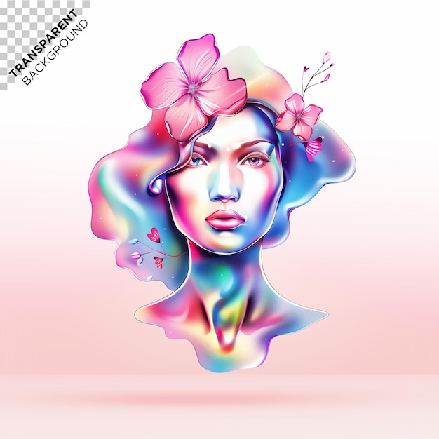 PSD holographic illustration of a woman with flowers