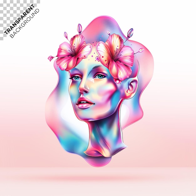 PSD holographic illustration of a woman with flowers