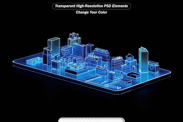 PSD holographic image of city on mobile phone futuristic element