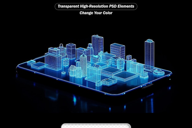 PSD holographic image of city on mobile phone futuristic element