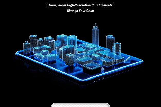 PSD holographic image of city on mobile phone futuristic element