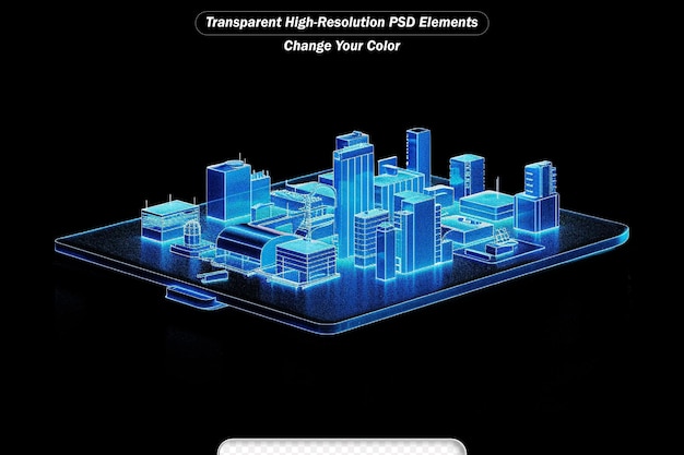 PSD holographic image of city on mobile phone futuristic element