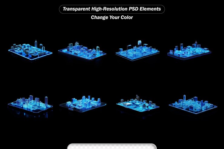PSD holographic image of city on mobile phone futuristic element