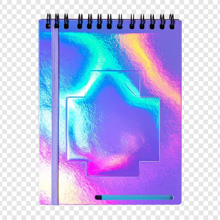 PSD holographic iridescent spiral bound notebook design