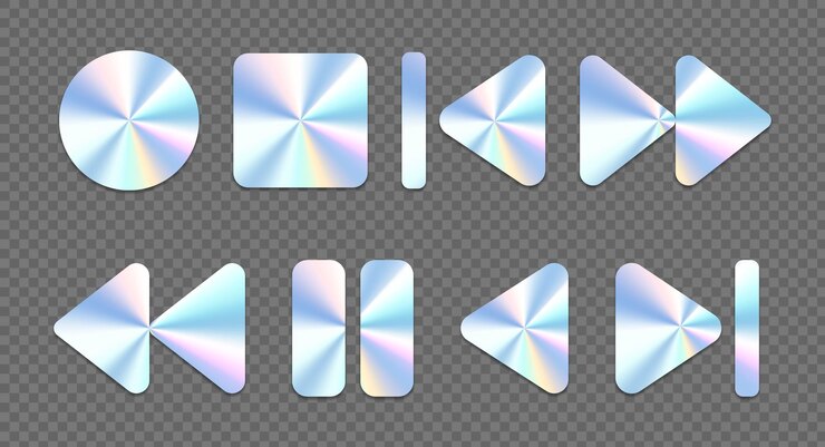 PSD holographic music player control buttons for media interface