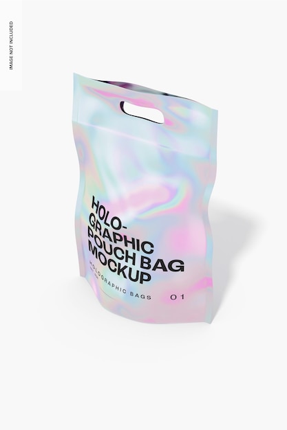 Holographic pouch bag mockup, high angle view