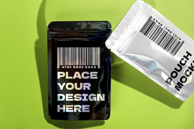 PSD holographic pouch mockup design