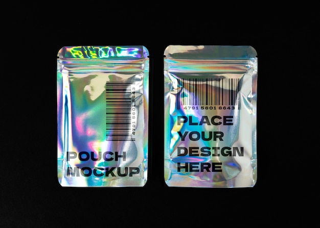 PSD holographic pouch mockup design