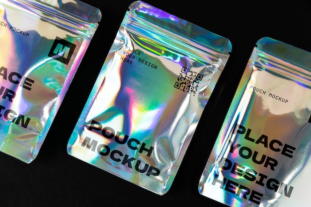 PSD holographic pouch mockup design