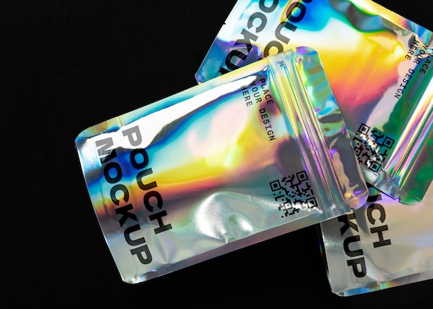 PSD holographic pouch mockup design