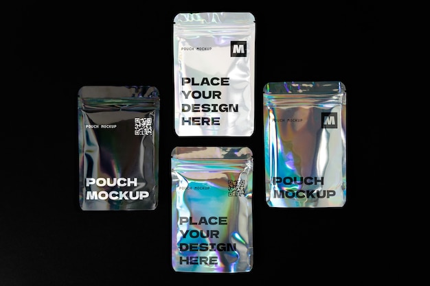 PSD holographic pouch mockup design