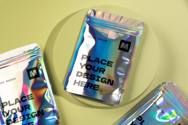 Holographic pouch mockup design