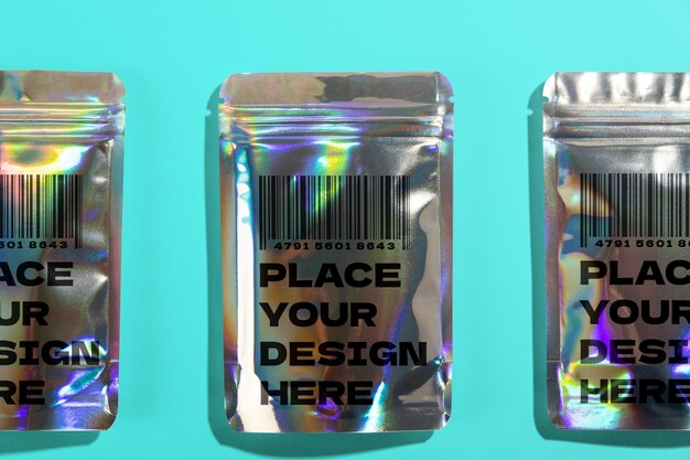 PSD holographic pouch mockup design