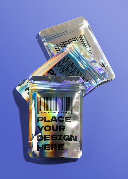 PSD holographic pouch mockup design