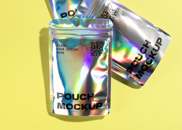 PSD holographic pouch mockup design