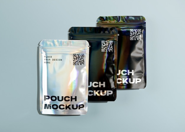 PSD holographic pouch mockup design