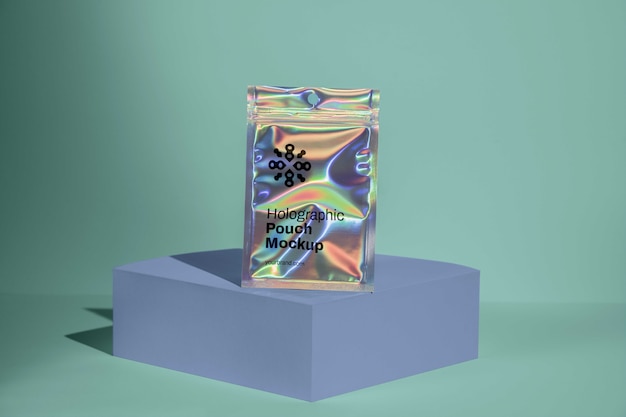 PSD holographic pouch mockup design