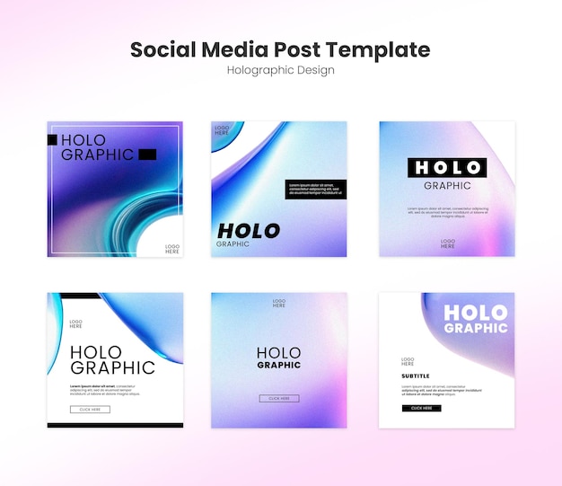 PSD holographic social media template design