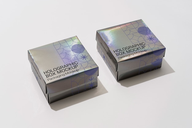 PSD holographic square box mock-up design