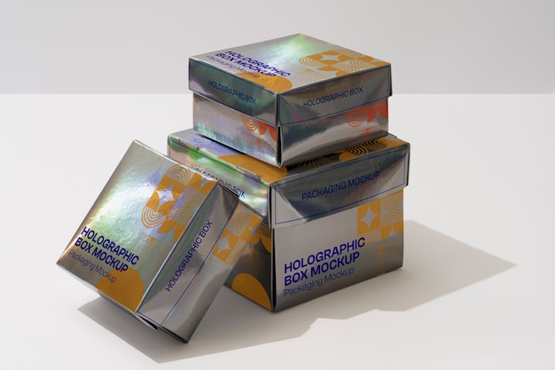 PSD holographic square box mock-up design