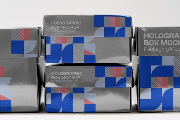 PSD holographic square box mock-up design