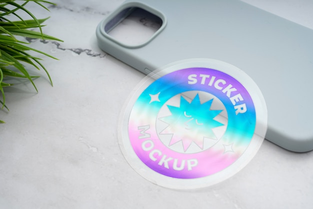 PSD holographic sticker design mockup