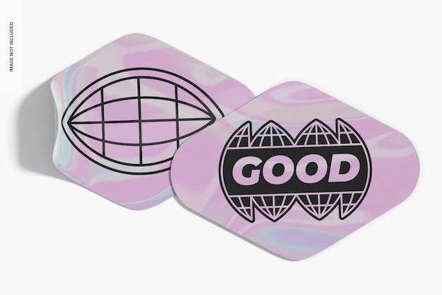 PSD holographic stickers mockup, front view