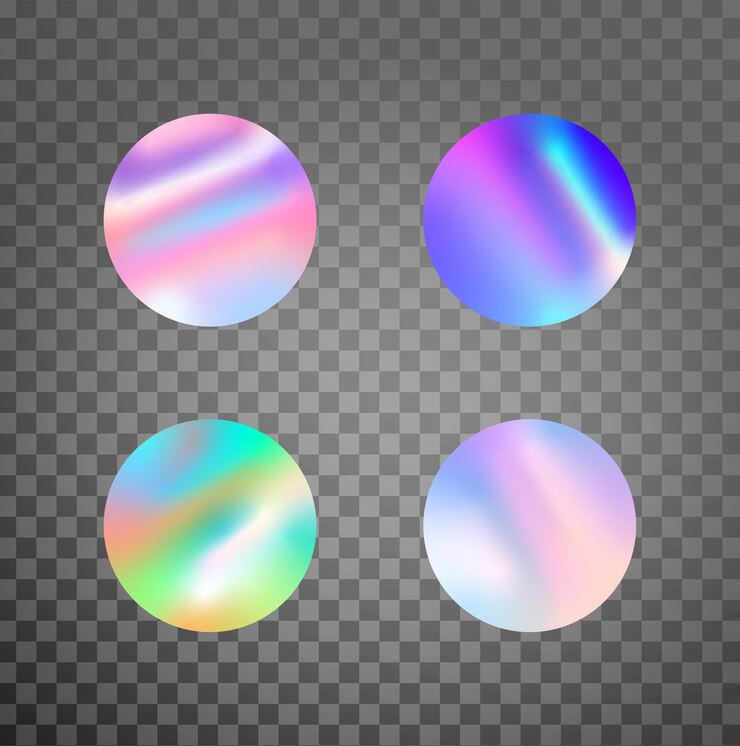 PSD holographic stickers with wrinkles set geometric shapes label with rainbow hologram