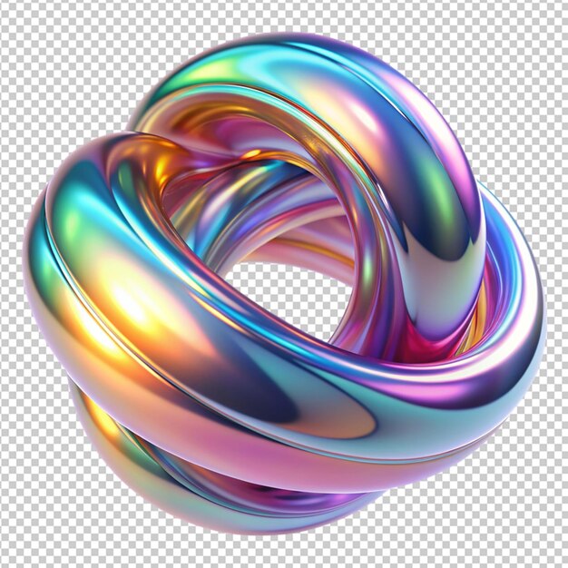 holographic twisted liquid 3d render glossy shape on transparent background