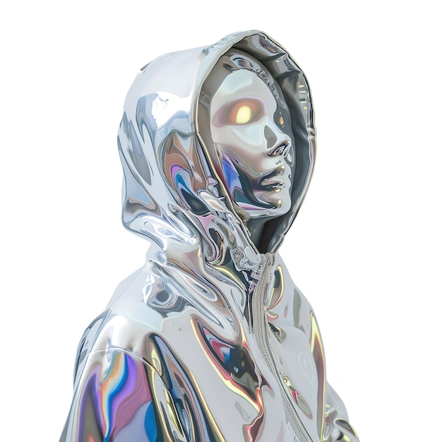 PSD holographic woman in hoodie with ethereal glow generative ai