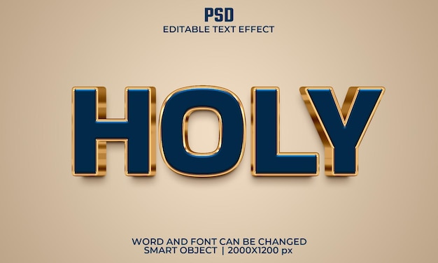 Holy 3d editable text effect Premium Psd with background