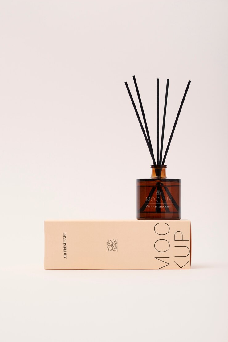 PSD home air freshener with bottle and sticks