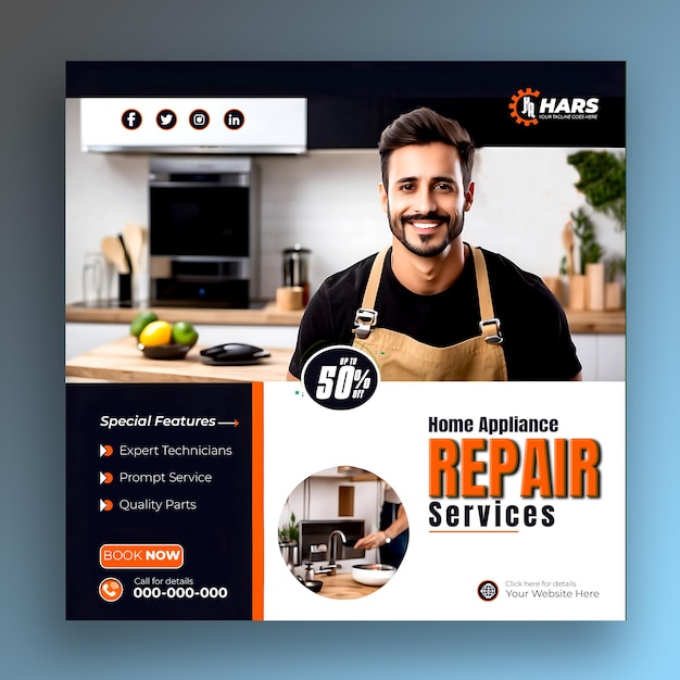 PSD home appliance repair social media post banner template design ai generated