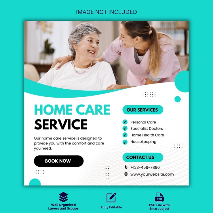 PSD home care services post template voor sociale media