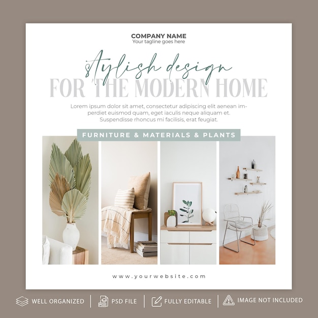 Home decor interior inspiration instagram post or cover template