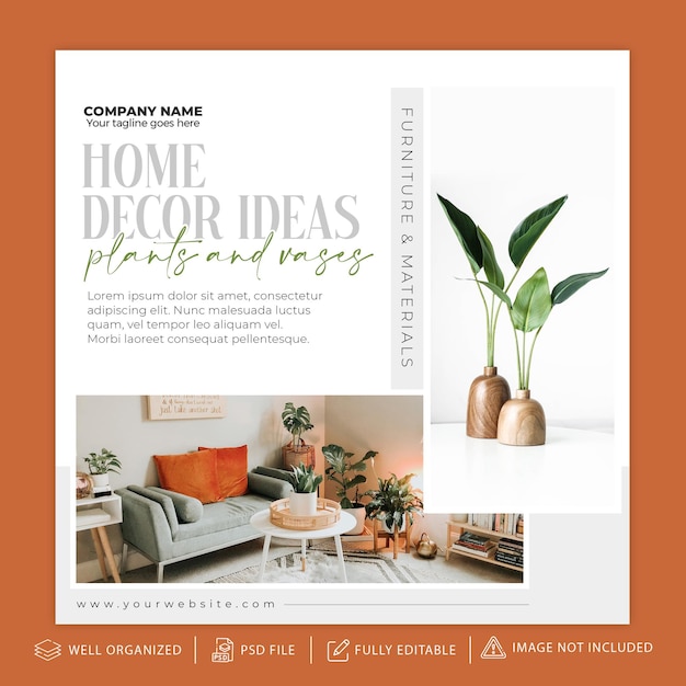 PSD home decor interior inspiration instagram post or cover template