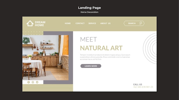 Home decoration landing page template with photo