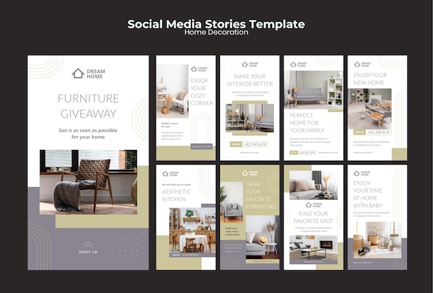 PSD home decoration social media stories set