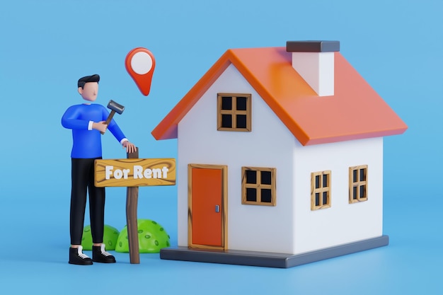 Home for Rent 3D-illustratie