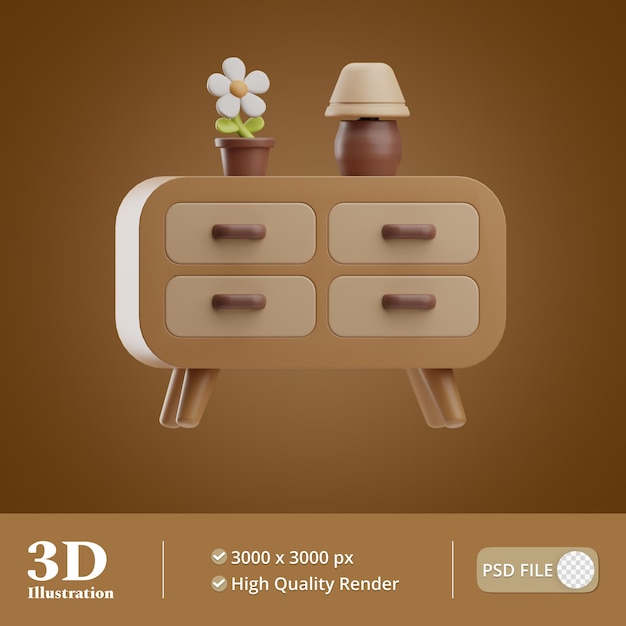 PSD home furniture chest of drawers illustration 3d