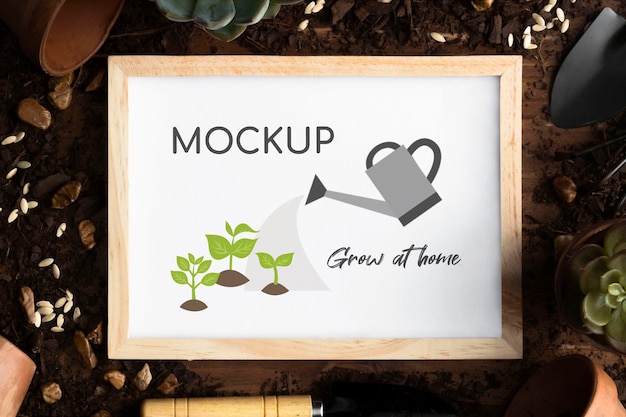 Home gardening assortment with frame mock-up