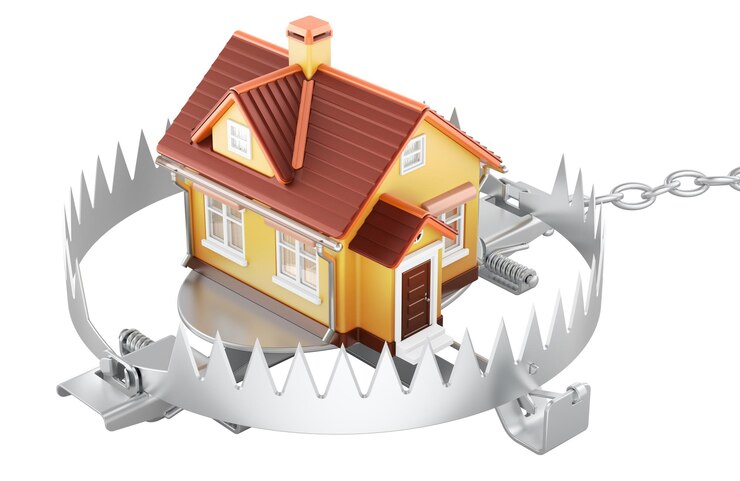 PSD home inside bear trap 3d rendering isolated on transparent background