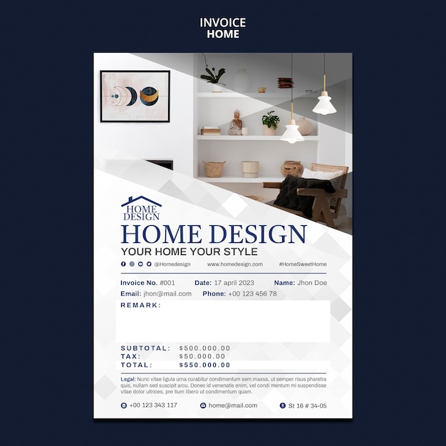 Home interior design invoice template