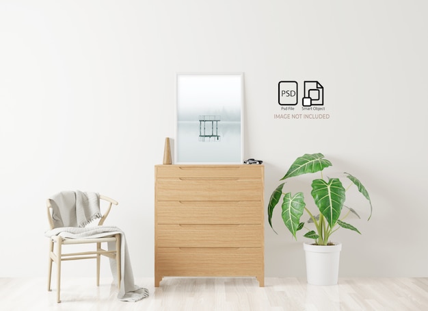 PSD home interior poster mockup with frame