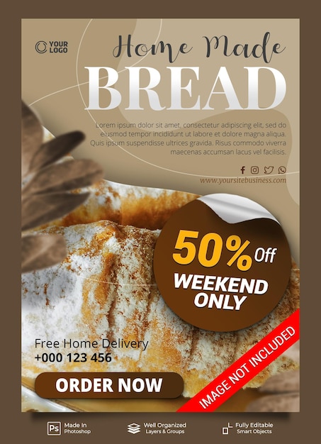 PSD home made bread weekend only promotion poster banner template