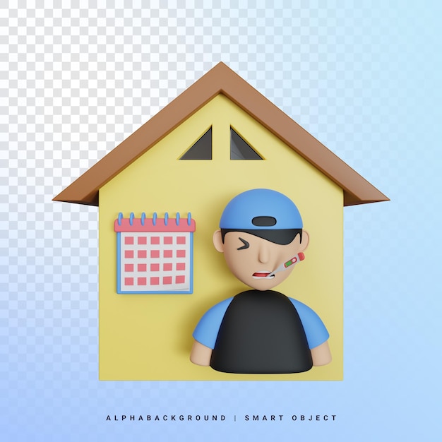 PSD home quarantine 3d icon illustration