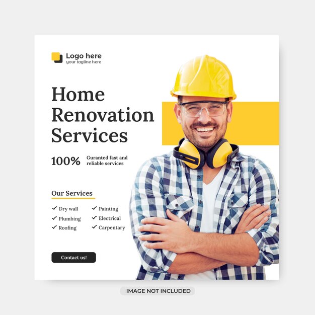 PSD home renovation and construction services social media post design